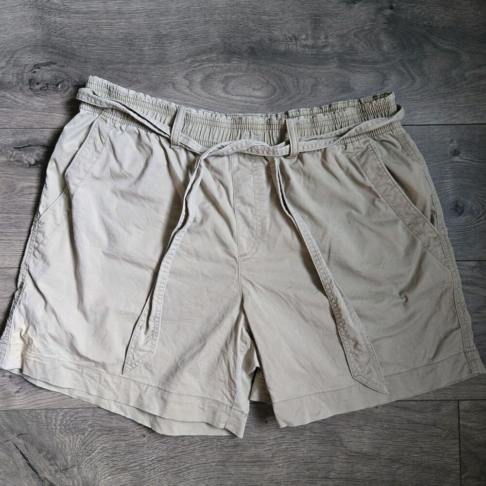Polo Ralph Lauren Shorts Womens Large Beige Chino Belted Elastic Waist Pockets